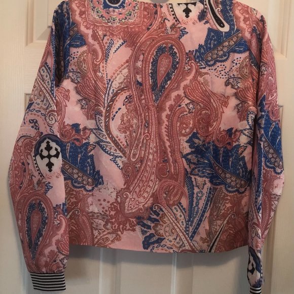 Bomber Style Short Jacket Cute Pink & Blue Print - Picture 5 of 7